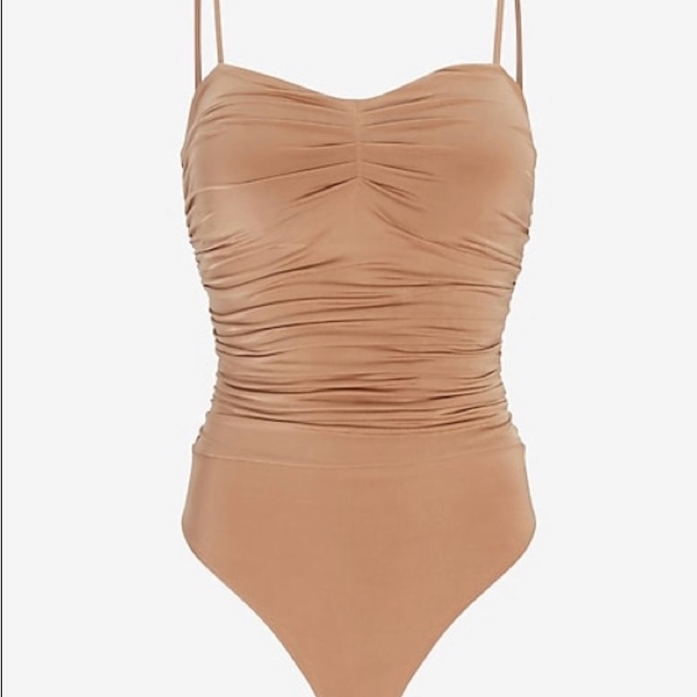 Express Body Contour Compression Ruched Bodysuit With Bra Cups